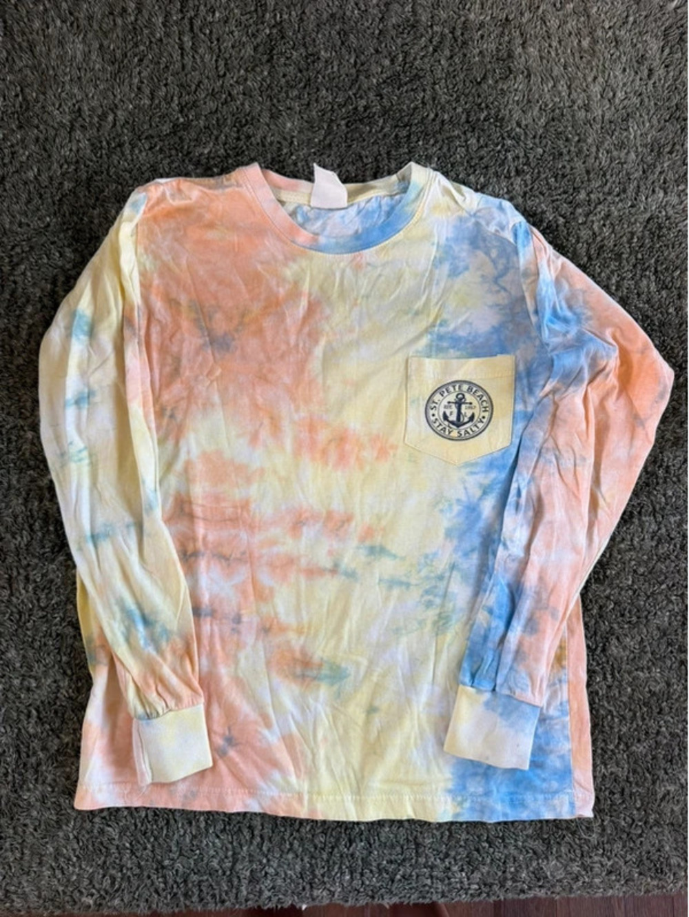 Exist St. Pete Beach Stay Salty Tie-Dye Long Sleeve Pocket T-Shirt Large
